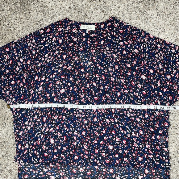 WAYF High Low Floral Faux Wrap Surplice Blouse Top Large 3/4 Sleeve Multicolor - Picture 8 of 9
